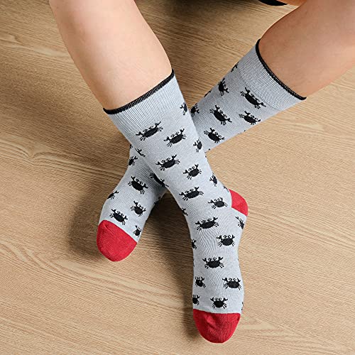 Mens Dress Socks, 5 Pair Combed Cotton Colorful Patterned Funny Crew Socks for Men Comfort - color: Crab
