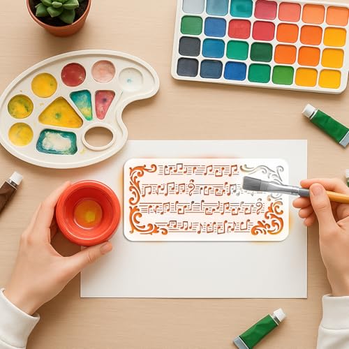12Pcs Musical Note Stencil PET Painting Templates Inlay Border Stencils for Furniture Reusable DIY Craft for Wall Wood Fabric Canvas Paper Home Decor - color: note element