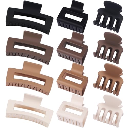 SMKSL 12 Pcs Hair Claw Clips for Women & Girls 3 Styles Hair Accessories - color: Brown