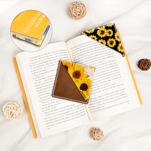 3 Pieces Leather Bookmarks, Personalized & Cute Book Accessories for Reading Lovers, Page Markers for Women Men Girls Boys Student Teacher Kids Retirement Birthday Gifts (Sunflower, Starry Sky) - color: Sunflower, Starry Sky