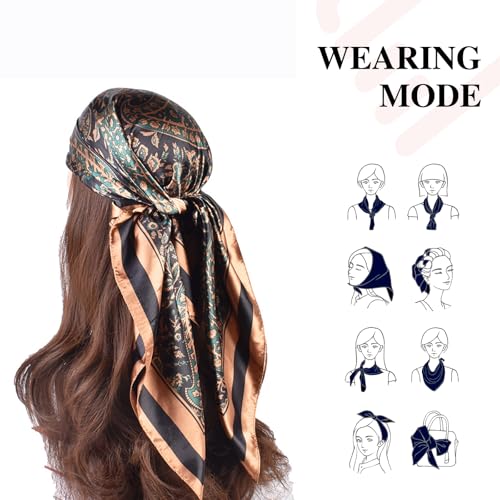 35 Inches Silk Head Scarf-Satin Hair Scarves Silk Bandana Scarf Headscarf for Women's Fashion Scarves - color: Brown-large Cashews