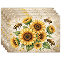 Peacoblue Placemats Set of 4,Faux Leather Sunflower and Bee Design - style: Sunflower and Bee