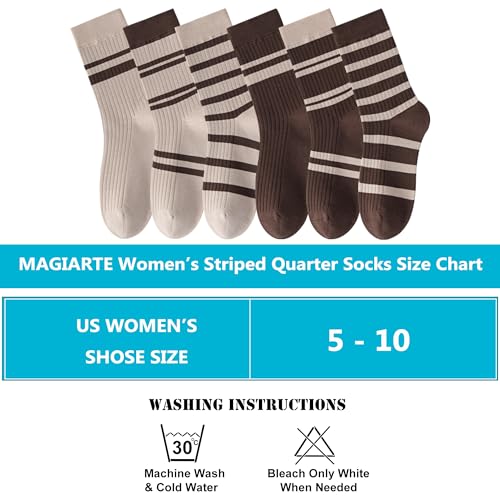 MAGIARTE Womens Mini Crew Cotton Socks,6 Pairs - color: Color#03-stripe