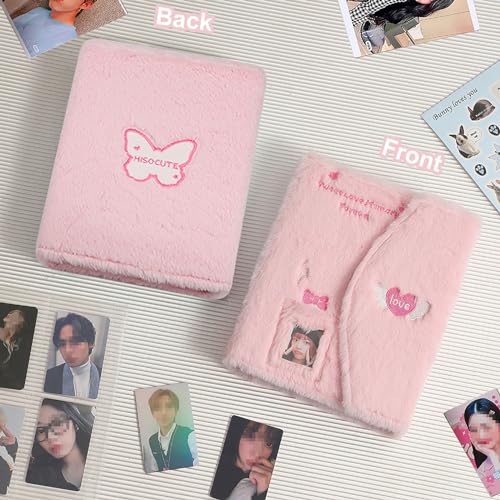 A5 Binder Kpop Plush Photocard Album with 20 Pcs Inner 3 Inch Photo Album Sleeves in Loose Leaf Refillable 6 Rings Binder Cover Photocard Holder Book for Picture Cards Storage (Pink) - color: Pink