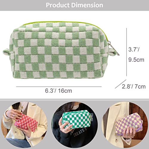 Checkered Makeup Bag for Purse, Small Travel Cosmetic Pouch,Light Green - color: Light Green