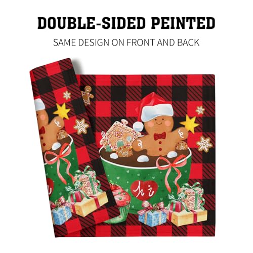 Giwawa Gingerbread Placemats Set of 4, Have A Sweet Christmas Red Black Buffalo Plaids Place Mat, Winter Hot Cocoa Cookie Table Mats 12"x18" for Kitchen Dining Holiday Party Decor - color: Gingerbread
