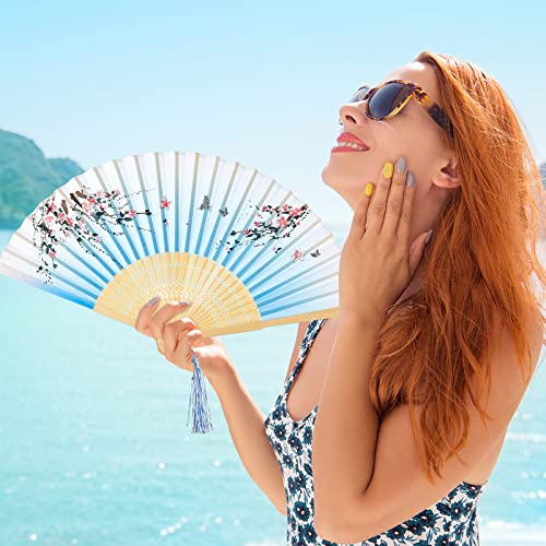 Yulejo 20 Pcs 8.27" Japanese Fan Chinese Folding Hand Fans with Tassels - style: Elegant Style