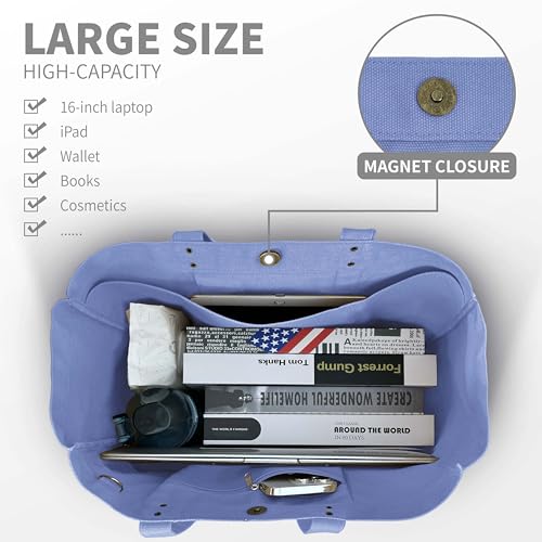 HOMESPON Large Canvas Tote Bag, Magnetic Work Laptop Pack for Women - color: Violet
