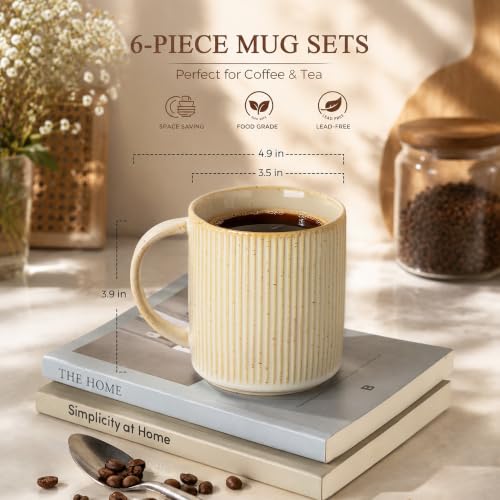 theterra Ceramic Coffee Mugs Set of 6, 14.2 oz Coffee Cups with Handle - color: Cappuccino, size: 14 OZ (Set of 6)