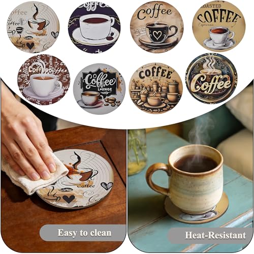 Bar Coaster Set, Drink Coaster for Home Decor, Wood Coffee Coasters 8Pack (Coffee-Brown) - color: Coffee-brown