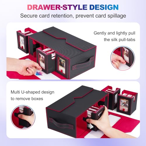 UAONO MTG Commander Deck Box, 6-Deck Modular TCG Deck Case with Dice Tray - color: Black Red