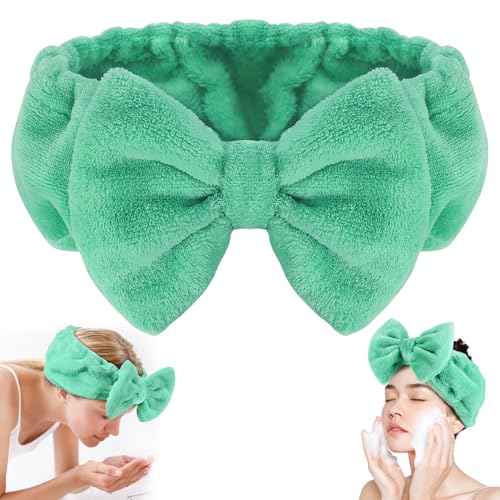 Shintop Face Wash Headband, Soft Women Spa Headwear with Bow - color: Pea Green