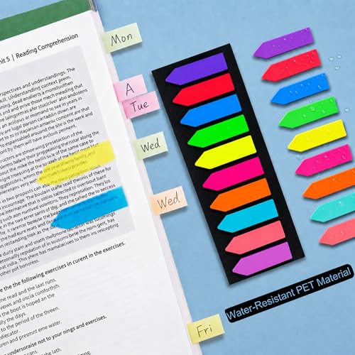 Ericter Arrow Sticky Tabs 1200 PCS Neon Colors, Book Annotation Tabs Writable, Bright Sticky Flags Page Markers, Translucent Sticky Notes for Books, Study Office Supplies, Sticky Bookmarks - color: Bright Neon, size: 1200