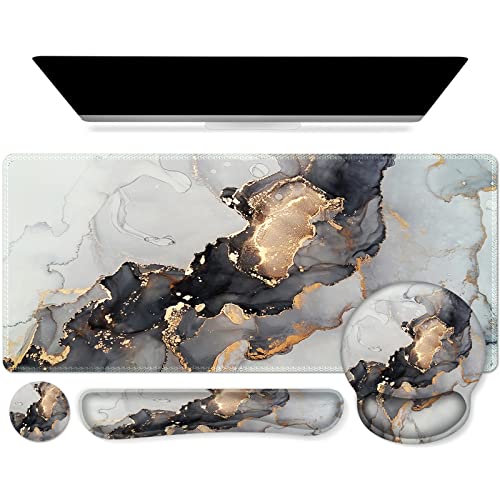 iCasso Grey Marble Mouse Mat 35.4"x15.7", Computer Pad for Teacher - color: Grey Ink Marble
