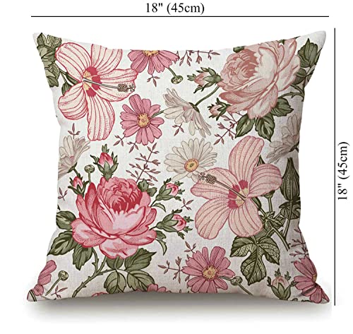 Solekla Pink Flowers Decorative Throw Pillow Cover Case Cushion Home Living Room Bed Sofa Car Cotton Linen Square 18 x 18 Inches - color: Sl194