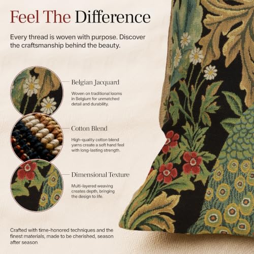 William Morris Black Peacock Woven Tapestry Throw Pillow Cover 18 X 18 in - color: Black Peacock