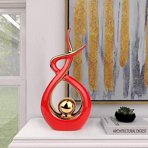 Norrclp Home Decor Modern Abstract Art Ceramic Statue Table Decor (Large) - color: Red and Gold, size: Large