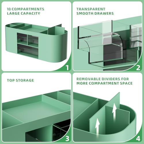 Marbrasse Desk Organizer Pen Holder for Desk with 3 Drawers, Multi-Functional Pencil Holder, Desk Organizers and Accessories with 7 Compartments for Home, School, Classroom(Green) - color: Green