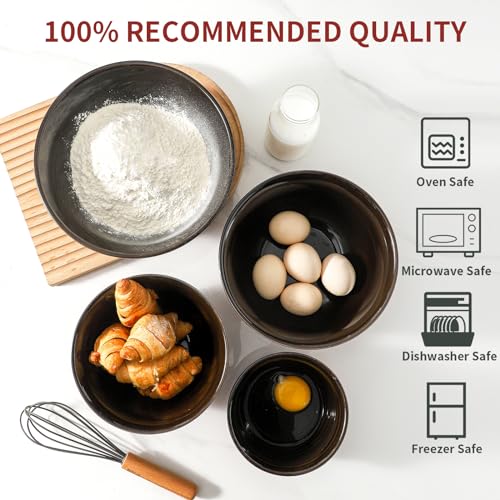 HASENSE Mixing Bowls, 2.1/1.5/1.0/0.5 Qt, Nesting Bowls for Cooking, Baking, Ceramic Serving Dishes Set of 4 for Salad, Fruits, Popcorn, Thanksgiving Christmas Gift, Dishwasher & Microwave Safe, Red - color: Red, size: 20+40+65+84 Ounce