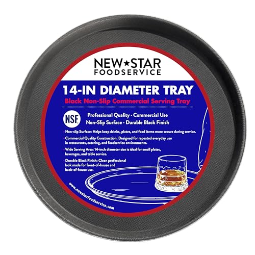 New Star Foodservice Restaurant Grade Non-Slip Serving Tray, 14 Inch Round Black Plastic Tray with Rubber-Lined Surface, Bar, Catering, Restaurant, and Foodservice Tray - size: 14 inch