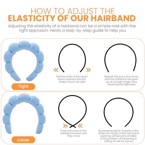 10 Pack Spa Headband and Wristband for Washing Face, Makeup and Skincare. Puffy Terry Cloth, Non Slip Get Ready Hairband for Women, Teens, Girls. Cute Hair Accessories. (Blue) - color: Blue