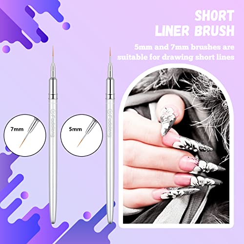 Liner Brush for Nails, 6 Pcs Thin Nail Art Brushes - color: Silver