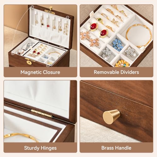 Black Walnut Jewelry Box for Women, 3 Layer Top Lock Wooden Organizer Case - color: 3 Layer Top Lock