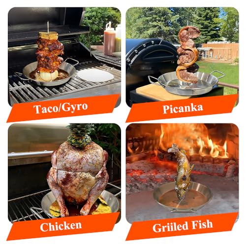 Shawarma Pan, Vertical Skewer Pan, Gyro Pan Spit Stand for oven - size: 10.5" Pan&3 Skewers With Brush&TacoHolder