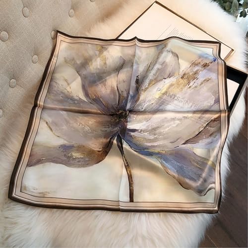 100% Mulberry Silk Neck Scarf for Women Square Neckerchief – 21 inch - color: Creamy Brown
