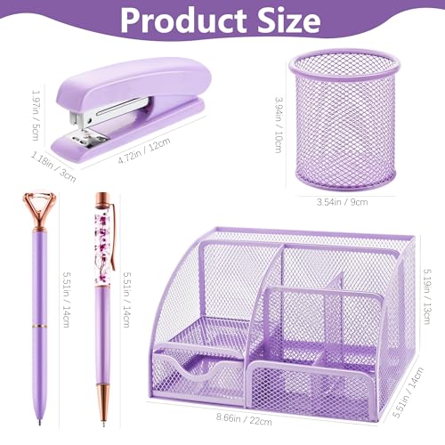 Fayoo 15 Pcs Purple Office Supplies Set Mesh Desk Organizer Accessories Kit - color: Purple