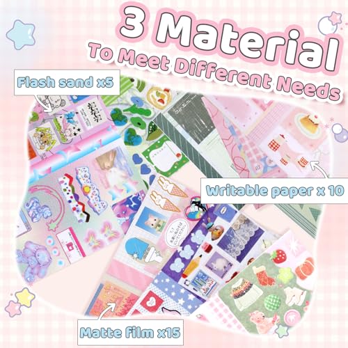 Tmtains 30 Sheets Kawaii Japanese Sticker Book Manga Books Style Writable Note Sticker Glitter Sand Aesthetic Japanese Korean Stickers Book for Adults Scrapbooking Notebook Supplies (Wonderful Ideas) - color: B-purple