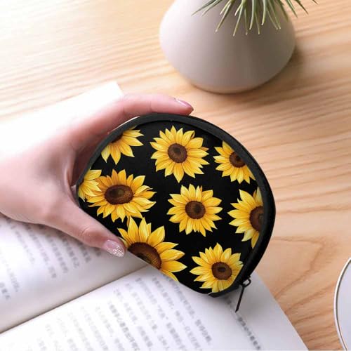 IBILIU Small Coin Purse Sunflower Pattern Black Yellow Flower Mini Wallet Coin Pouch Change Purse For Women Men - color: Coinp-013