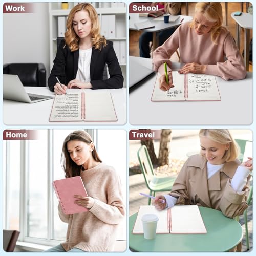 Lined Spiral Notebook for Women, A5 College Ruled Leather Spiral Journals - color: Light Red, size: A5