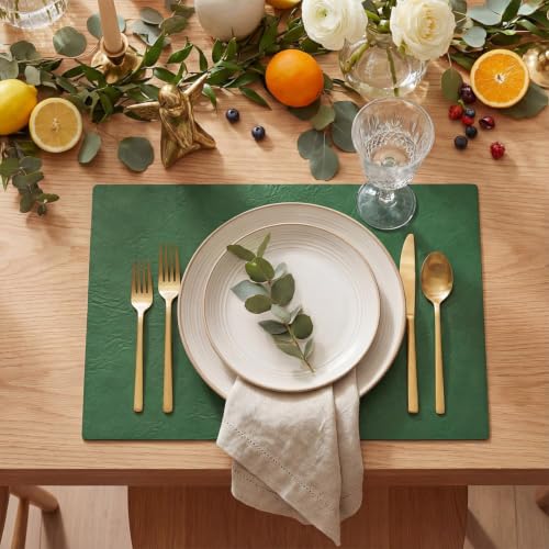 Artoid Mode Green Faux Leather Placemats Set of 4 - color: Green, size: 12" x 18", Rectangular Set of 4