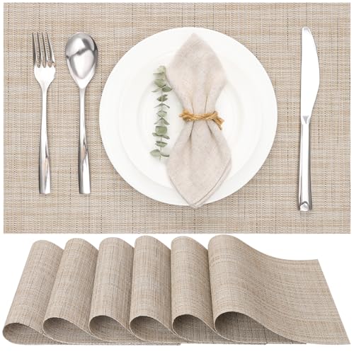 Myir JUN Placemats Set of 6 Kitchen and Dining Table Placemats - color: Beige, size: Set of 6