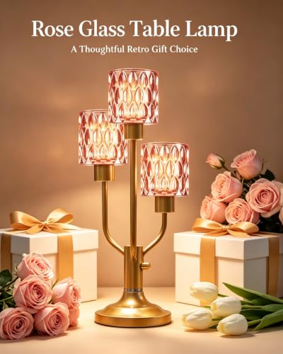 Lightdot Mid Century Modern Red Glass Table Lamp 3 Bulbs Included Dimmable - color: 20-Gold-Pink-Cylinder