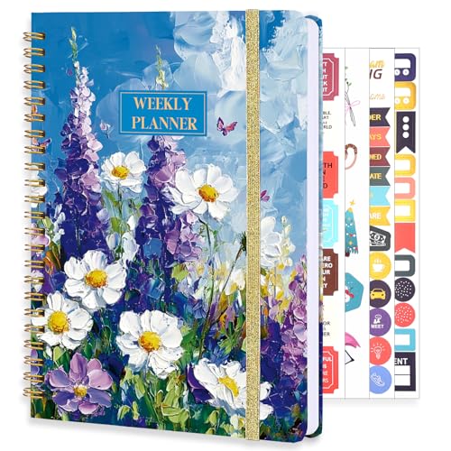 Thboxes A5 Weekly Planner, Undated Spiral To Do Notebook for Women, Purple - color: Purple Flower