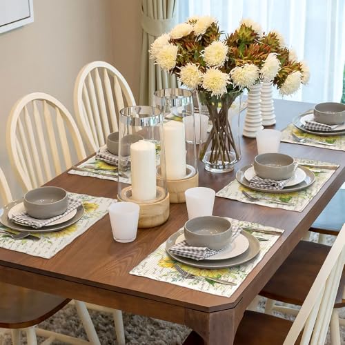 Spring Summer Sunflower Floral Placemats Set of 6 12x18 Inch - color: Cream Beige, size: Set of 6