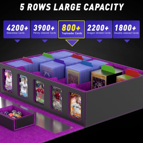 Gomyrod 5 Row 800+ Trading Card Storage Box with Commander Display - color: Black/Purple, size: 800+