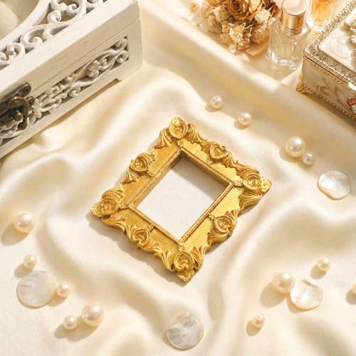 Vicenpal 60 Pcs Mini Gold Picture Frames Vintage Resin Tiny Photo Frame Antique Miniature Mini Vintage Picture Frame for Jewelry Display DIY Nail Photography Home Hotel Wedding Christmas Tree Decor - style: Assorted(all 5 Size)