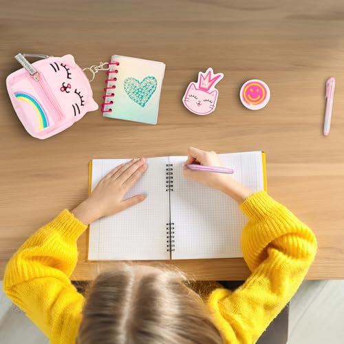 VOTUM Cabybara Keychain Charm for Backpacks, Purses, Handbags, Car Keys with Stationery Set - Includes Mini Notebook, Gel Pen, Eraser, Stickers - Portable & Fun Gift for Tweens & Adults Ages 8+ - style: Cat