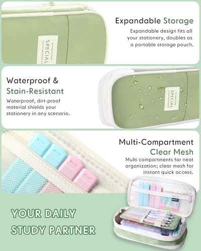 XKDOUS 54 Pcs Pencil Case with Supplies, Cute Aesthetic Stationery Set - color: Green