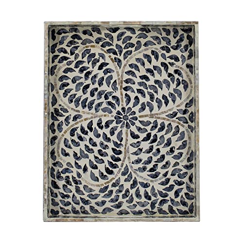 A&B Home Mother of Pearl Tray - Black Serving Tray with Handles, Coffee Table Ottoman Tray for Living Room, Contemporary Style Perfume Tray, Breakfast Tray for Sofa Bed, 18" x 14" x 2" - size: 17.7" x 13.8" x 2"