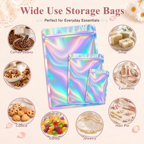 Funfery 100 Pcs Resealable Clear Holographic Bags,Smell Proof,7x10in - color: Holographic, size: 7x10 inch