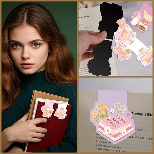 Coffee Books Magnetic Bookmarks, Cute Book Marks for Book Lovers - color: Pink, Coffee & Books