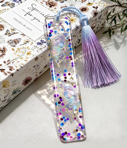Buleens Bookmarks for Women - Purple Butterfly Book Marks for Readers Book Lovers, Personalized Handmade Resin Bookmark with Tassels, Pretty and Aesthetic - color: Purple Butterfly