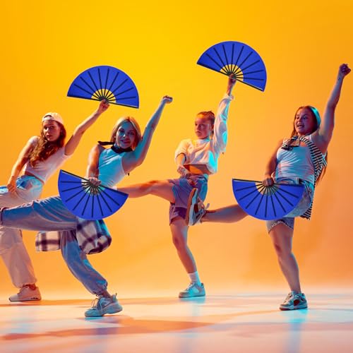 Maitys 2 Pack Foldable Fans for Rave Dancing,Dark Blue,Simple Pattern - color: Dark Blue, style: Simple Pattern