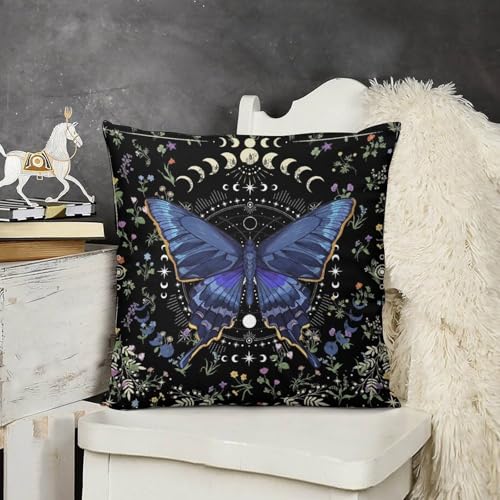 Moth Witchy Gothic Flower Pillow Covers Butterfly Moon Phase Wildflower Plant Mysterious Moonlit Botanical Tarot Home Decor Sofa Bedroom Cushion Outdoor Indoor Decorations 16 "x16 - color: Butterfly-6, size: 16" x 16" (Pack of 2)