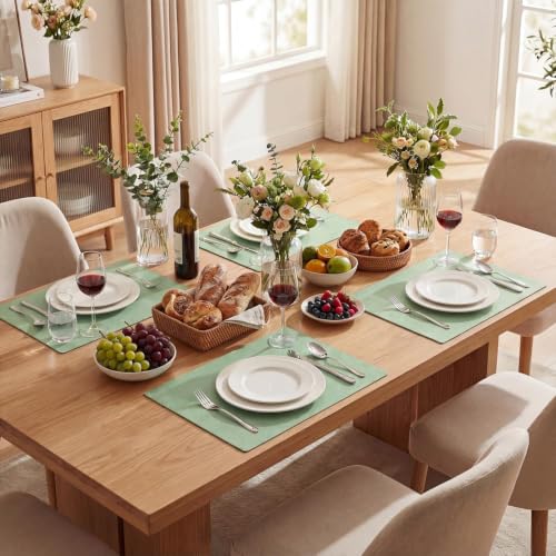 Artoid Mode Sage Faux Leather Placemats Set of 4 - color: Sage, size: 12" x 18", Rectangular Set of 4