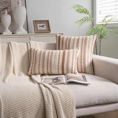 Cethom Brown Fall Rustic Boho Lumbar Throw Pillow Covers 12x20 Inch Set of - color: Brown, size: 20" x 12" (Pack of 2)